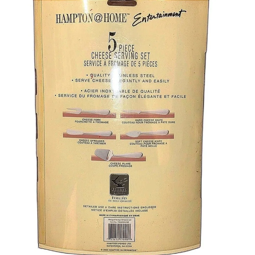 Hampton @ Home 5 Piece Stainless Steel‎ Cheese Serving Set Forged NIB 2002